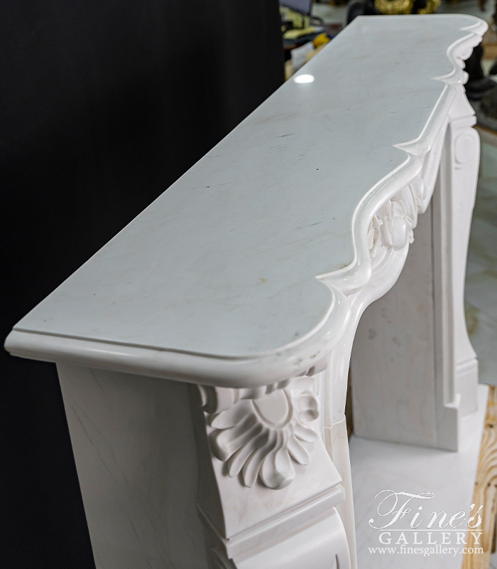 Marble Fireplaces  - Simple Shell Motif Mantel In Statuary Marble - MFP-1758